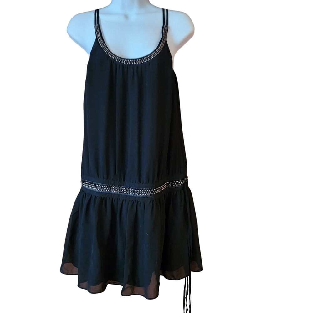 Vintage Guess‎ Black Studded Ruffled Flapper Inspired Retro Cocktail dress sz 7
